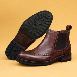 Nouvelles bottes pour hommes en cuir de cheval sculpté de style vintage britannique, semelle Goodyear, hauteur mi-haute, style business décontracté - Product Image 5
