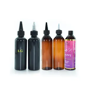 Low profile Black Plastic Sauce Bottle Tattoo Ink Twist Top PET Brown Squeeze 100ml Applicator Bottles for Hair Oil With Nozzle