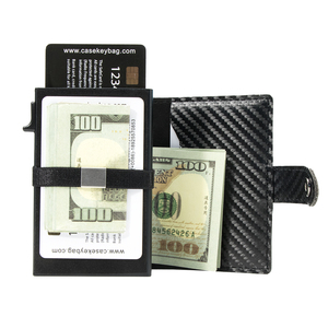 Casekey Hot Sale Slim Minimalist Carbon Fiber Smart <b>Wallet</b> Rfid Blocking Aluminum Metal Pop up Card <b>Holder</b> With ID Window Zipper - Product Image 4