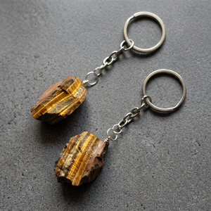 Tiger Eye Natural Rough <b>Crystal</b> Keychain with Stainless Steel Chain Irregular Shape Durable Cut-rozrincrystals.com KR-15 - Product Image 2