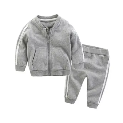 2018 Осенняя модная одежда для маленьких девочек хлопковая однотонная куртка на молнии с длинным рукавом + брюки 2 шт. спортивный костюм для маленьких мальчиков