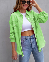 Multi Color Rose Orange Rouge Femmes Manches Longues Tassel Solid Washed Tops Fashion Loose Turn-down Collar Denim Jacket Coat Outwear