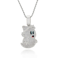 Collier pendentif Hip Hop Ghost entièrement serti de CZ baguette, chaîne bling-bling, vente en gros