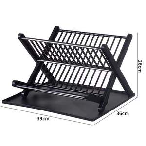 2-Tier Stainless Steel Foldable <strong>Dish</strong> Drying Rack Standing Type <strong>Drip</strong> <strong>Tray</strong> <strong>with</strong> Collapsible Kitchen Sink <strong>Drainer</strong> Easy Installation - Product Image 4