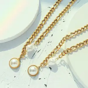 Europe America Freshwater Pearl Pendant Necklace 18k Gold Stainless Steel Pearl Necklace Jewelry Wholesale China