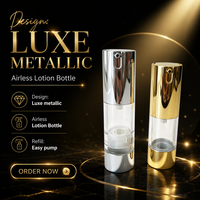Flacon pompe cylindrique de luxe sans air pour lotion 15/30ml, plaqué or/argent, rechargeable, pour soins de la peau, impression personnalisée