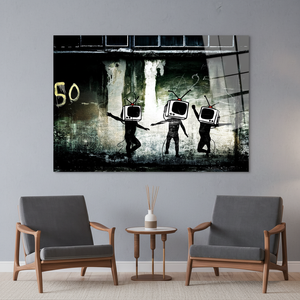 Banksy Dancing TV Tempered Glass <b>Canvas</b> <b>Wall</b> Art Print,TEMPERED GLASS ART - Product Image 3