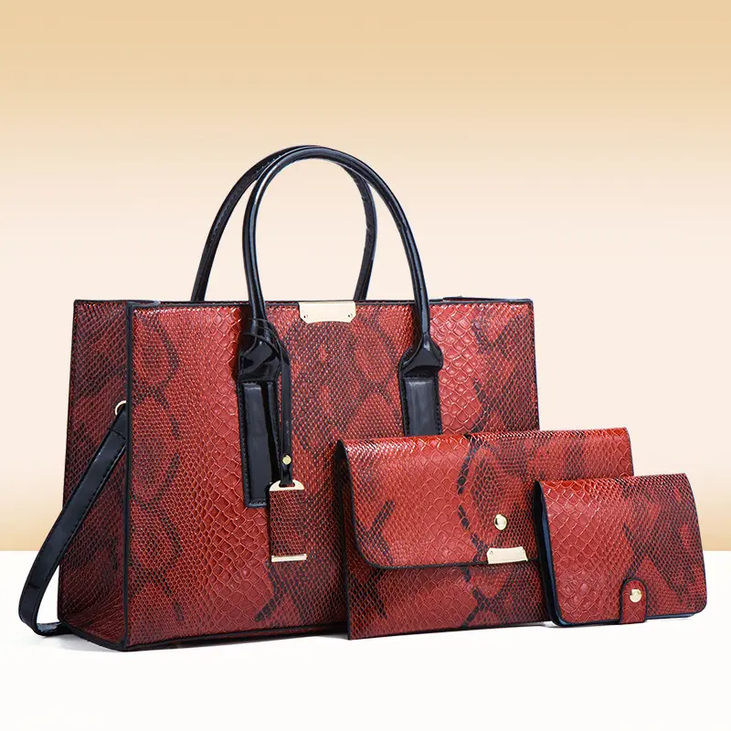 3 in 1 Damen Tragetaschen große Kapazität Damen taschen Handtaschen Set Serpentine Leder handtasche Hersteller