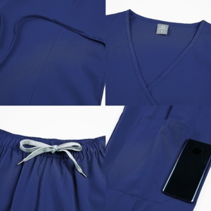 Women's V-Neck Scrub Set Rose Red Purple Pink Cyan Watermelon Red Navy Blue Gray Black Knitted Uniforms Hospital Wear - Product Image 3