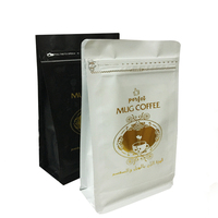 Sachet en papier kraft noir avec valve pour café en grains, en forme de champignon, à fermeture thermique