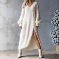 Robe midi élégante unie à col en V et fente, coupe ample, grande taille, pour femme, idéale au quotidien, collection automne-hiver