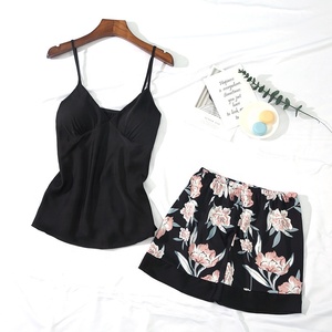 Di alta Qualità Stampato Floreale Due Pezzi Pajamas Set Sexy di Seta Degli Indumenti Da Notte del Raso <span class=keywords><strong>Nighty</strong></span> per Le Donne - Product Image 2