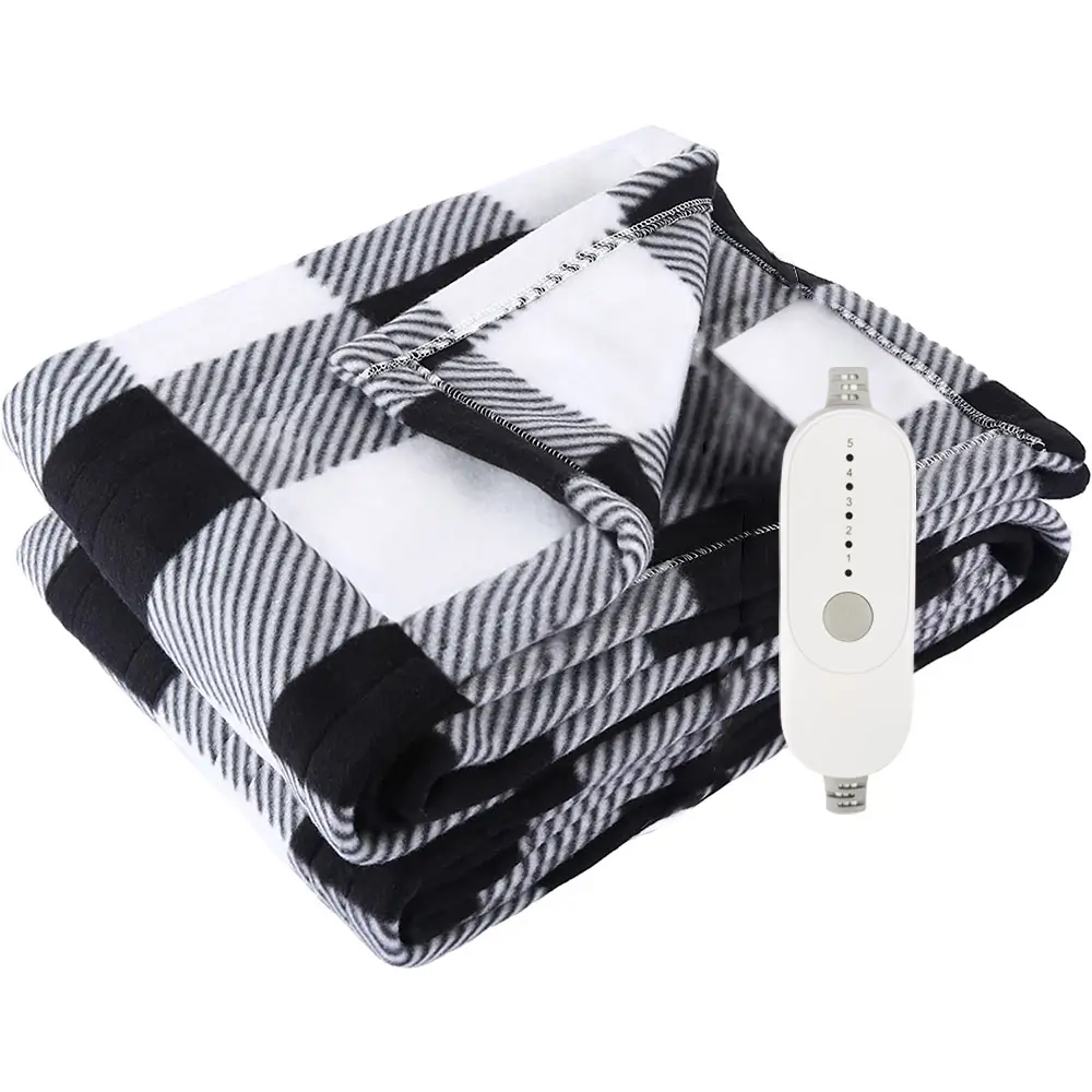 Black and White Reversible Fleece Throw 50" x 60" Electric Heated Blanket Throw Electric Blanket with 5 Heating Levels