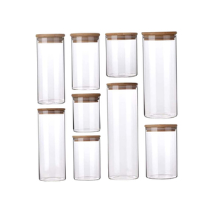 Bocaux de conservation alimentaire carrés en verre borosilicate de 4 à 24 oz avec couvercle en bois d'acacia, écologiques et sans danger pour les aliments, design à large ouverture - Product Image 1