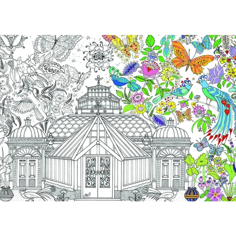 Giant Coloring in Poster - Garden Glass House 100 x 70cm Velvet Paint Coloring Posters for Kids for Adult