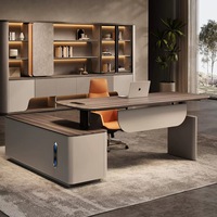 Bureau de direction moderne en forme de L, bureau de patron en bois avec armoire de rangement latérale, table pour bureau, mobilier commercial