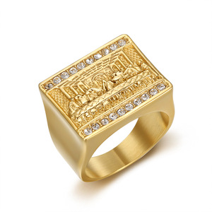Acciaio inossidabile Leonardo Da <span class=keywords><strong>Vinci</strong></span> l'ultima cena anelli apostolen discepolo di Gesù Cristo 18K oro PVD placcato moda religiosa - Product Image 5