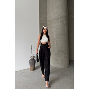 กางเกงขายาวสีดำสำหรับผู้หญิง ผ้าทอ ไซส์ XL บวกไซส์ แฟชั่นลำลอง พิมพ์ลาย เอวกลาง ทรงหลวม ผ้าฟอก - Product Image 2