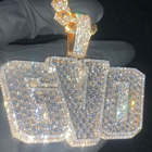 ชื่อที่กําหนดเอง Iced Out ตัวอักษรเงิน Vvs Moissanite เพชรบุคลิกภาพที่กําหนดเองแกะสลักโลโก้จี้สี่เหลี่ยมสําหรับผู้ชาย - Product Image 6