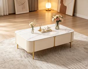 Modern Marble <b>Top</b> Coffee <b>Table</b> With Storage Metal Frame Living Room Furniture - Product Image 2
