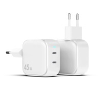 Pengisi daya ponsel USB Tipe C PD 45W GaN, pengisi daya ponsel Dual Port untuk Ponsel/Samsung/Huawei