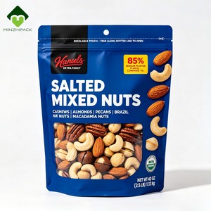Sachet d'emballage alimentaire mat personnalisé avec fenêtre et fermeture éclair refermable pour mélange de noix salées de 40 oz - Product Image 1