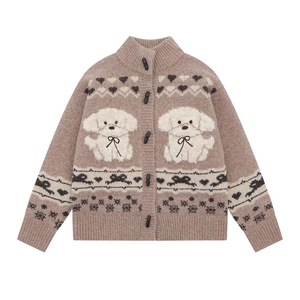 Dalang Knitwear Factory Women's Retro Puppy Jacquard Knit <b>Cardigan</b> Loose Fit Single Breasted Autumn Winter Sweater - Product Image 1