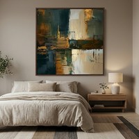 Peinture abstraite architecturale verte, faite à la main, avec blocs de couleur et texture épaisse, sur toile, pour décoration murale de salon de luxe