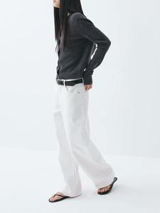 Unisex cao eo Giữa tăng baggy jeans denim cổ điển thêu trắng mềm bông rộng chân Đinh tán Nút thoáng khí tối mẹ - Product Image 2