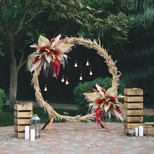 Conjunto de decoração de arco de casamento Pampas vermelho para festas de aniversário e aniversários, festas de formatura e marcos, festas de jantar