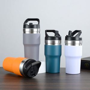 Simple 304 Stainless Steel Car Cup Double Layer <b>Vacuum</b> Insulated Cup With Straw Outdoor Portable <b>Handheld</b> Lid Ice Cup - Product Image 1