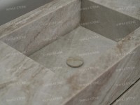 Meuble-lavabo intégré mural en quartzite Taj Mahal SH STONE pour salle de bain, design moderne pour hôtel et villa, double vasque avec tiroirs