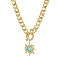 Kalung Malacinth Desain Terbaru dari Baja Tahan Karat Bentuk Matahari Kustom Kalung Malachite Antik untuk Wanita Pria Uniseks Perhiasan