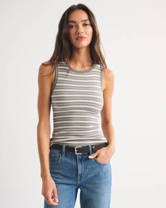 Leduo Customized Women Striped Ribbed <b>Tank</b>-<b>Top</b> Crew <b>Neck</b> Sleeveless Slim Fit Casual Daily Wear Knit Vest <b>Top</b> - Product Image 1