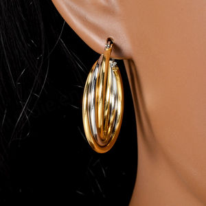 ต่างหูชุบทอง 18k ขายส่ง ต่างหูห่วงทรงเรขาคณิตสแตนเลส - Product Image 4