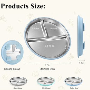 8 Inch Food Grade Stainless Steel 316L Silicone <b>Toddler</b> Plates with Suction Non-Slip Cartoon Design Eco-Friendly Reusable - Product Image 3