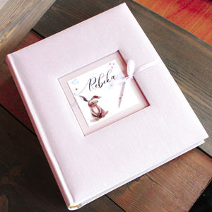 Album photo <span class=keywords><strong>personnalisé</strong></span> en lin pour bébé, souvenir de première année, motif lapin rose <span class=keywords><strong>avec</strong></span> nom <span class=keywords><strong>personnalisé</strong></span> - Product Image 2