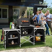 Personnalisé Multifonction 3 Placard Amovible Pare-Brise Camping BBQ Cuisson Salle À Manger Pique-Nique Pliable Extérieur Mobile Cuisine Table