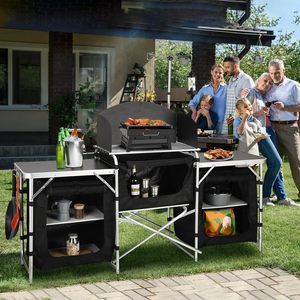 Custom Multifunction 3 Cupboard Detachable Windscreen Camping BBQ Cooking Dining Picnic <strong>Folding</strong> Outdoor Mobile <strong>Kitchen</strong> <strong>Table</strong> - Product Image 6