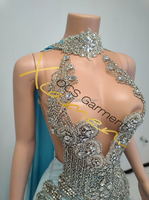 Robes de bal élégantes bleues de luxe Ocstrade Sparkly Crystal pour femmes, robe de soirée avec long manteau