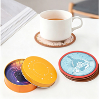 Lot de 4 sous-verres ronds promotionnels en métal, en boîte métallique, avec base en liège, directement de l'usine
