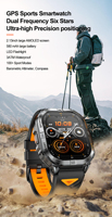 Reloj Inteligente GPS para Exteriores K72, Pantalla AMOLED de 2.1'', Resistente al Agua 3ATM, Estilo Deportivo con Brújula, Linterna LED Integrada