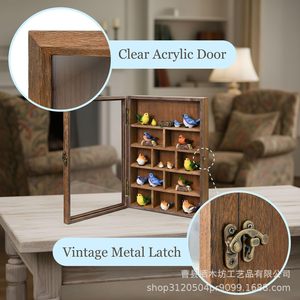 Solid Wood <b>Wall</b>-Mounted <b>Display</b> <b>Case</b> For Figurines And Ornaments With Glass Door And Keyhole Hanger - Product Image 3