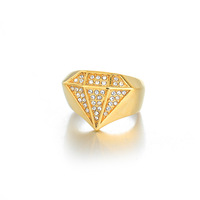 Bague pour homme en acier inoxydable tendance européenne et américaine, plaquée or 18 carats PVD, luxe HIP HOP, diamant en forme de losange, vente en gros