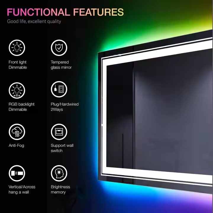 Backlit Rectangle Bathroom RGB Led Color Bathroom Mirror Wall Mounted ...