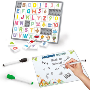 Jouets éducatifs pour enfants en bas âge, blocs de construction de symboles mathématiques, alphabet, nombres, puzzles <span class=keywords><strong>avec</strong></span> tableau à dessin, apprentissage STEAM - Product Image 1