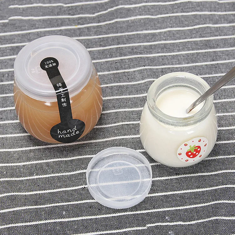 Wholesale 100ml 200ml 300ml Round Glass Mousse Pudding Yogurt Jam Jars With Plastic Cap