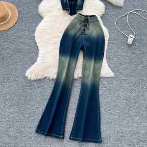 Conjunto de Ropa de Verano para Mujer, Estilo Vintage, 2 Piezas, Top Halter Tejido sin Mangas, Pantalones Vaqueros Ajustados de Cintura Alta, Venta al Por Mayor - Product Image 3