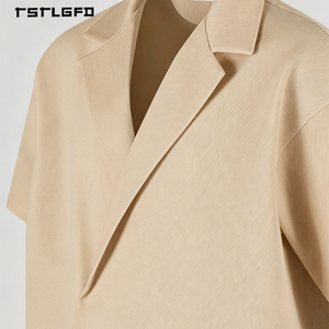 Veste chemise homme en sergé double boutonnage, coupe ample, kaki, épaisse, style Old Money, contemporaine, style blazer oversize - Product Image 6