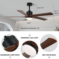 Ventilateur de plafond LED silencieux à moteur DC avec 5 pales et télécommande, support OEM/ODM, pour chambre et salon, en bois